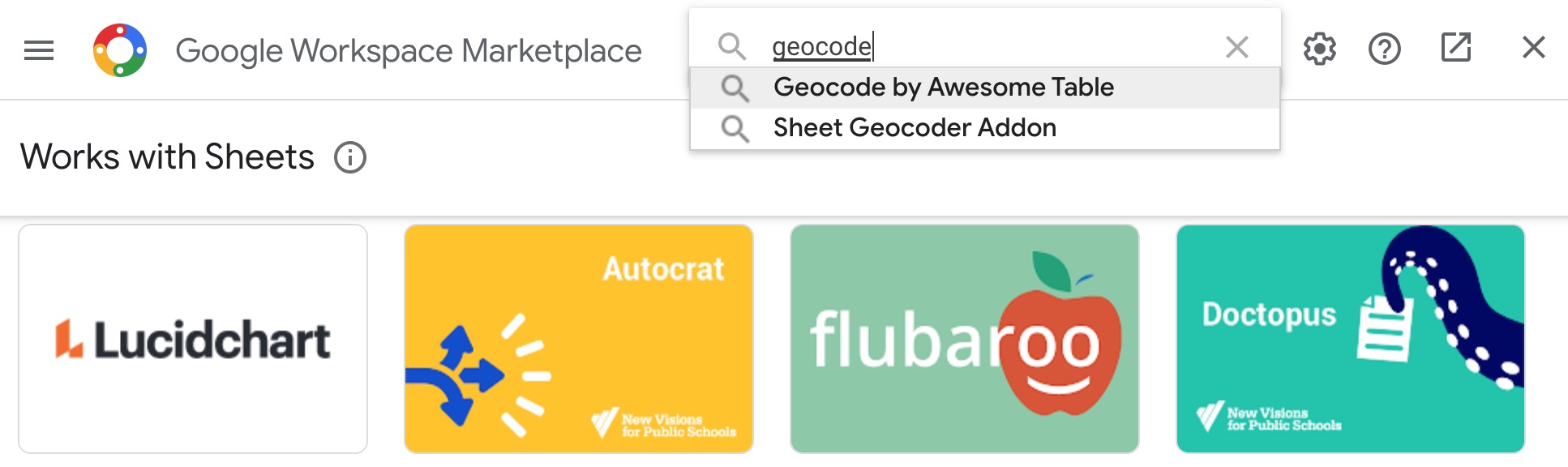 Hình 3: Tìm Add On tên là Geocode by Awesome Table